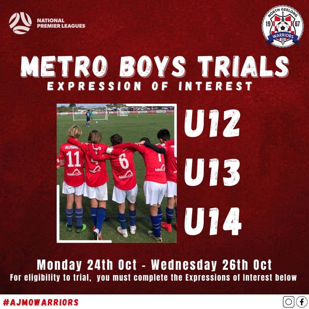 Boys metro trials for 2023