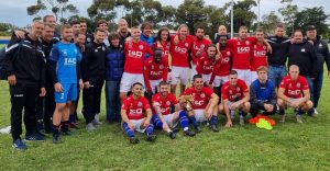 North Geelong players and staff after winning the community cup 2023